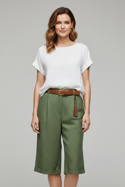 Hannah | High Waist Cuffed Shorts
