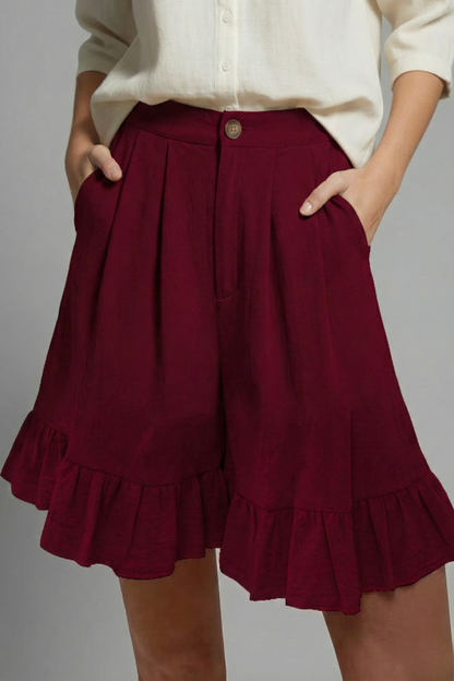 Jacklyn | High Waist Ruffle Hem Shorts