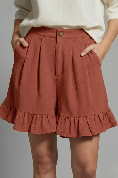Jacklyn | High Waist Ruffle Hem Shorts
