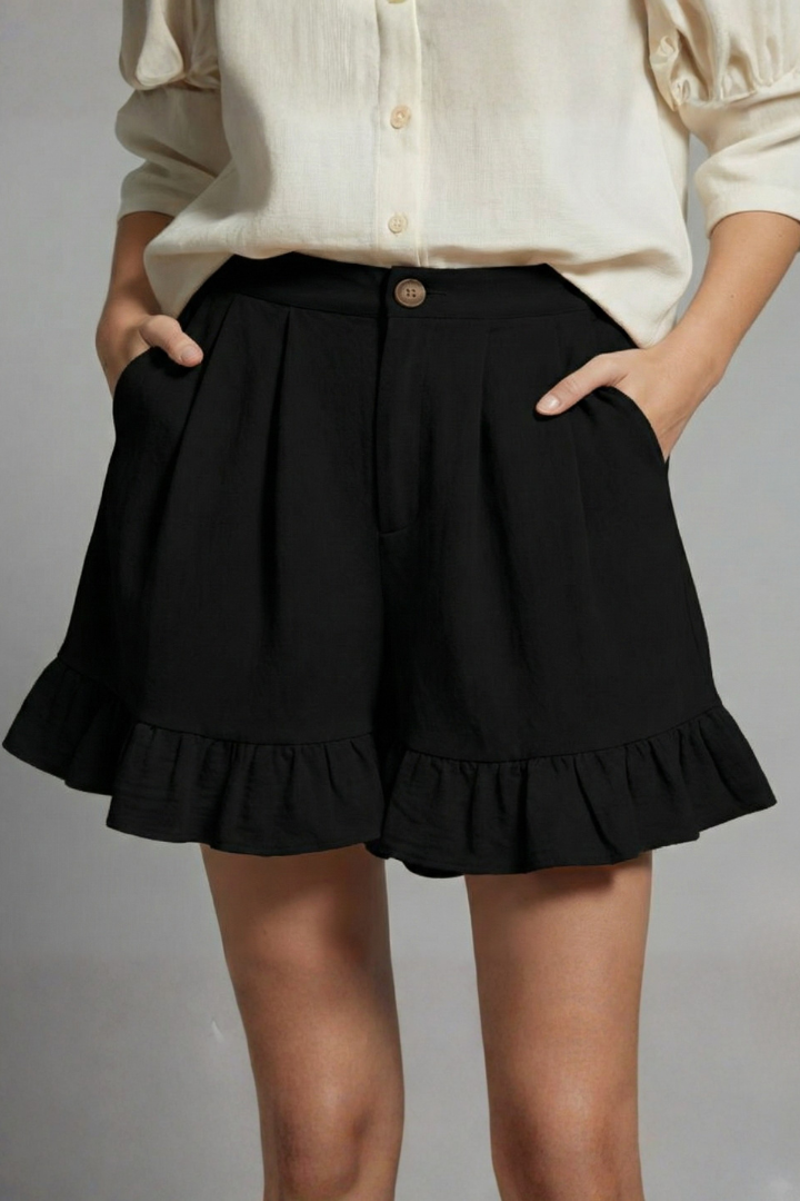 Jacklyn | High Waist Ruffle Hem Shorts