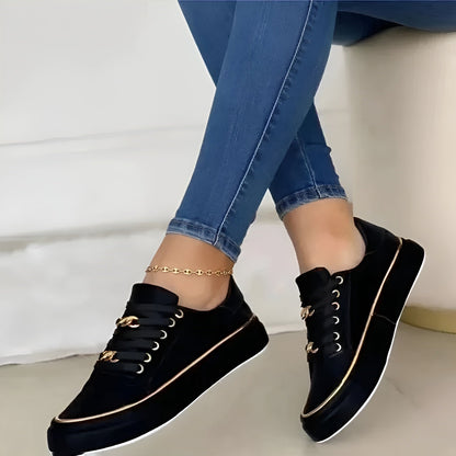 Linnea | Cushioned Gold-Accent Lace-Up Sneakers