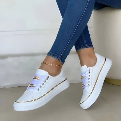 Linnea | Cushioned Gold-Accent Lace-Up Sneakers