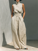 Sleeveless top and wide-leg trouser set, front view