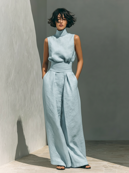 Sleeveless top and trouser set shown in a third colourway