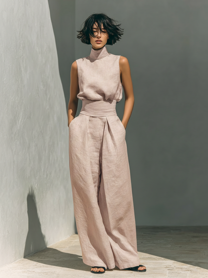 Wide-leg trouser set shown in a fourth colourway