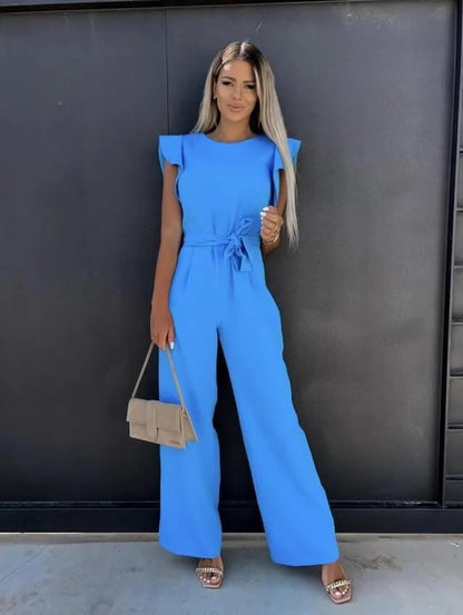 Evelyn | Flutter Sleeve Belted Jumpsuit
