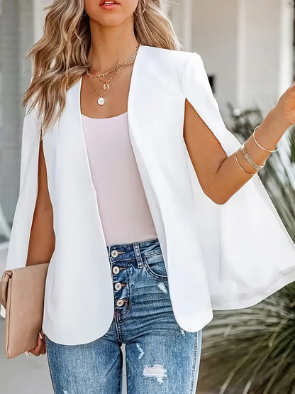Tailored cape blazer photographed at an angle