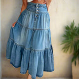 Wren | Tiered Denim Maxi Skirt