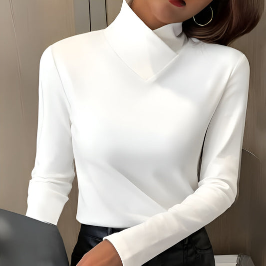 High-neck fitted sweater, front view