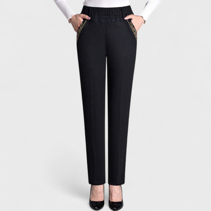 Straight-leg pants shown from the side