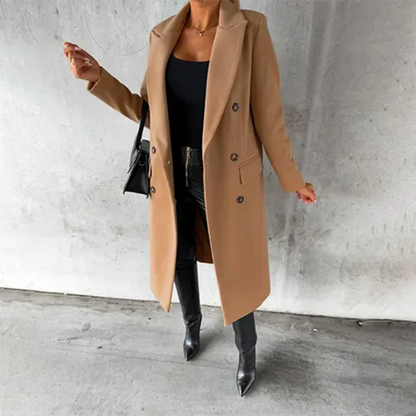Double-breasted coat shown across the colour range