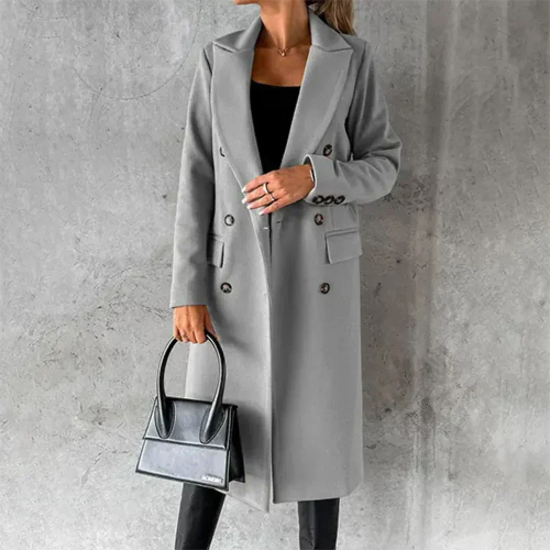 Trench coat showing the collar and button front