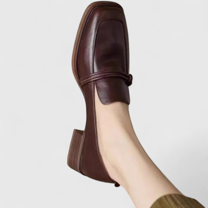 Pair of square-toe loafers shown together