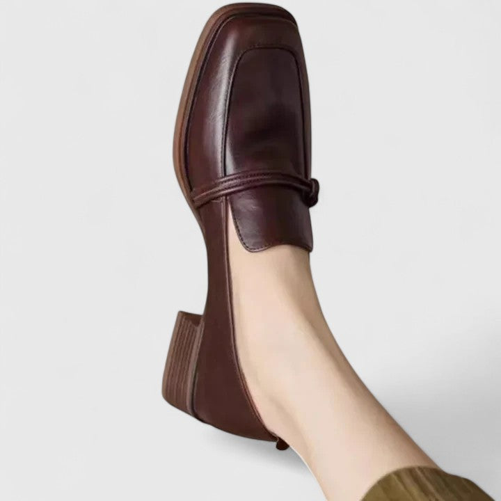 Square-toe loafers shown in brown