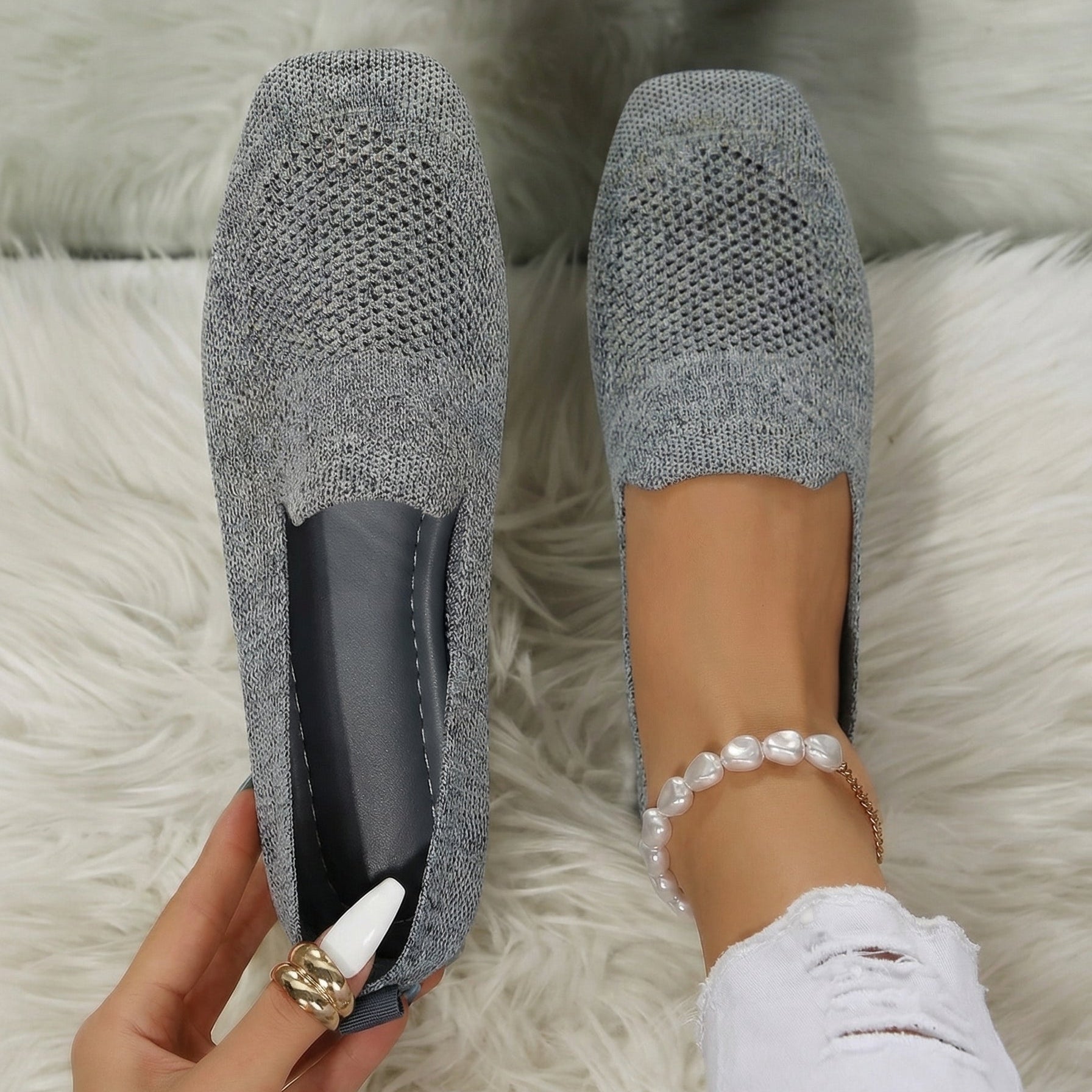 Perforated knit slip-on loafers with a rounded toe