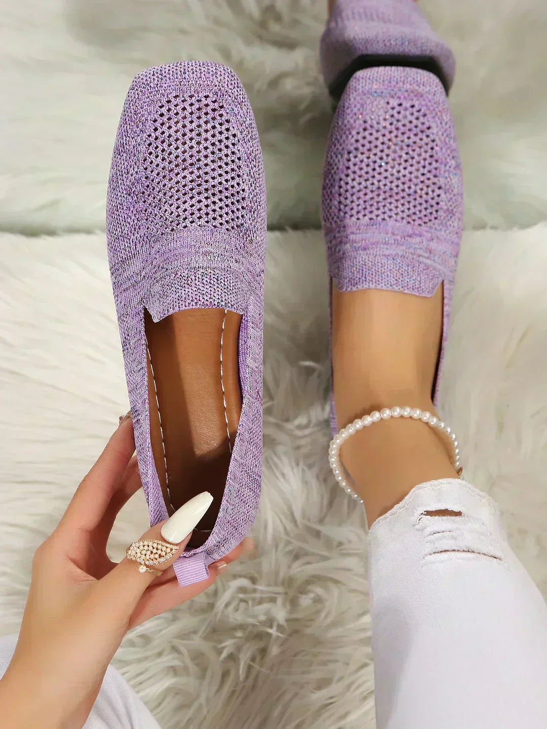 Perforated knit loafers seen from above