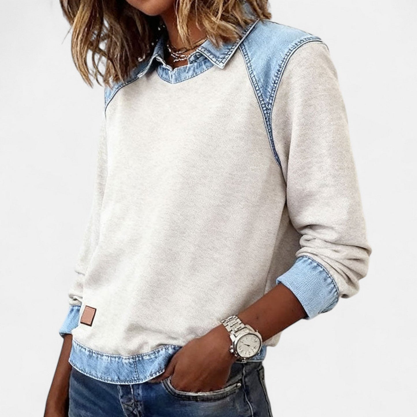 Fine-knit sweater shown from the back