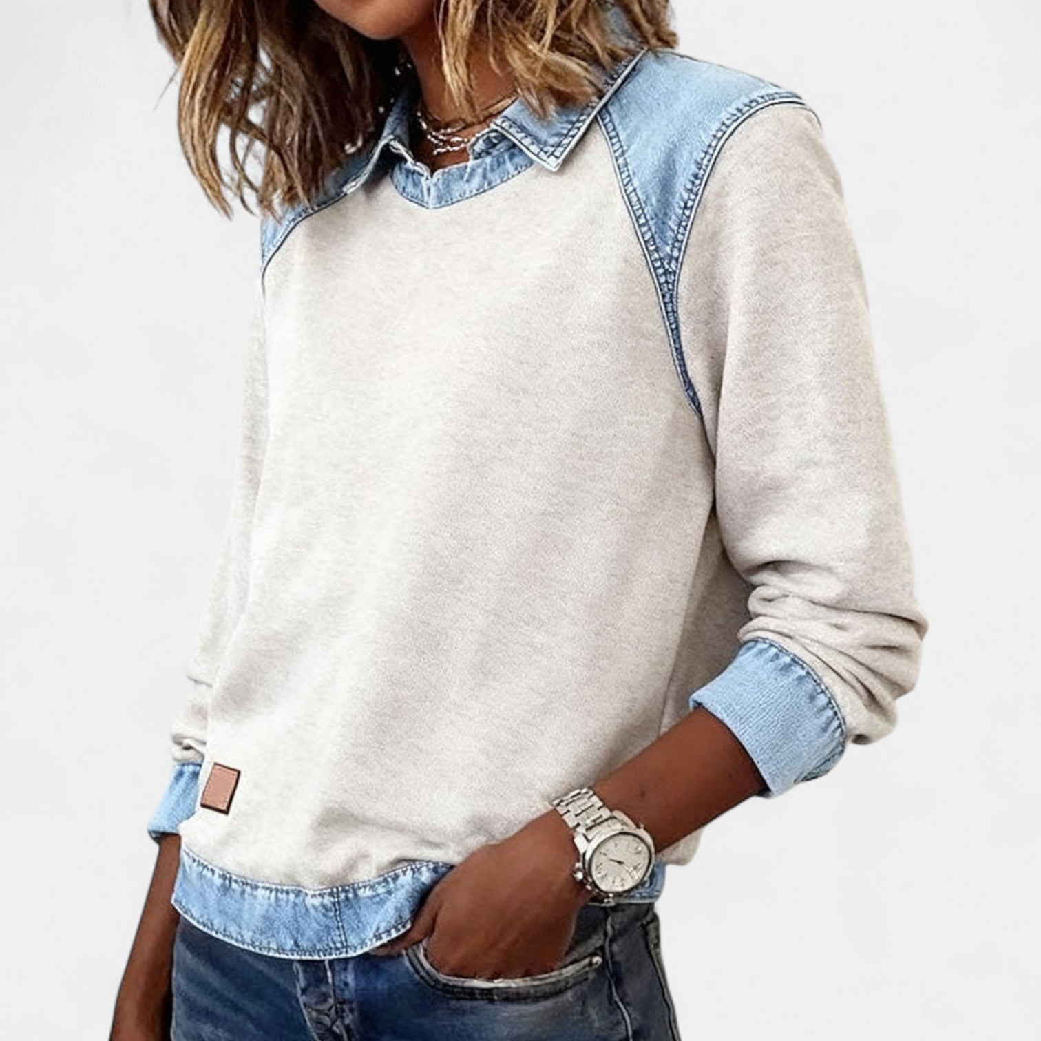 Fine-knit sweater shown from the back