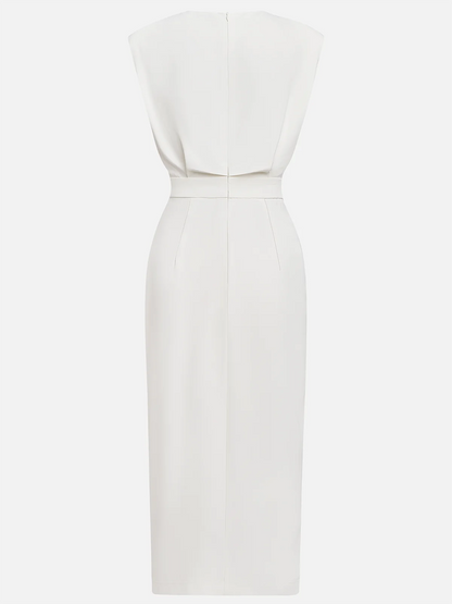 Sleeveless midi dress shown at full length
