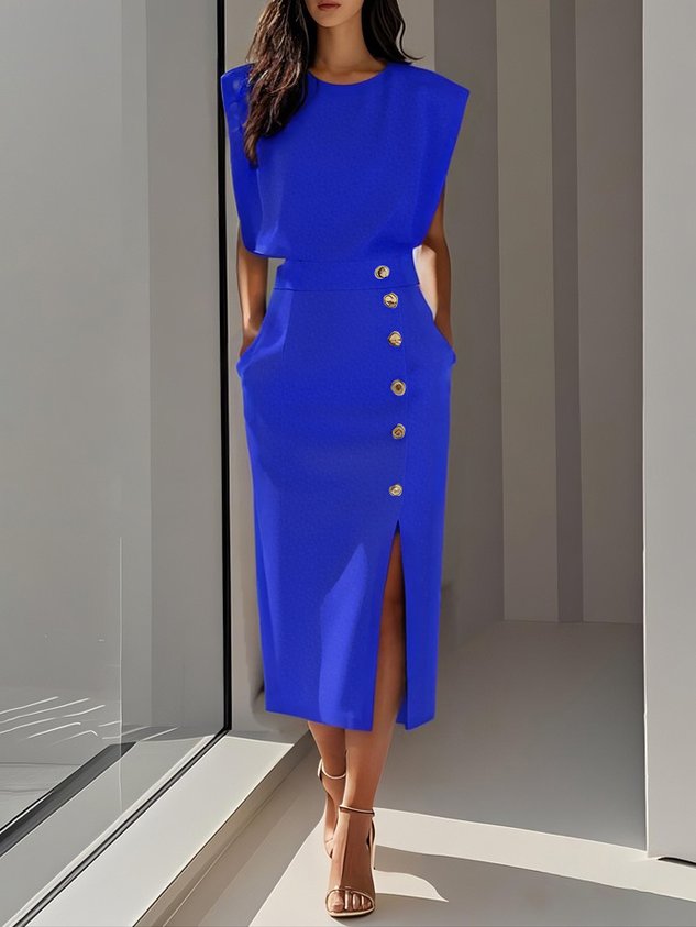Button-front dress shown from the back