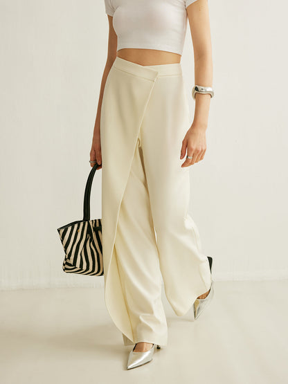 Wrap-front pants shown from the side