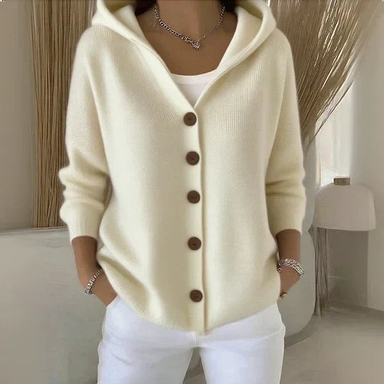 Hooded cardigan shown in a second colourway