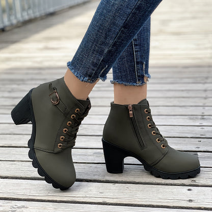 Kirsten | Lace-Up Chunky Heel Ankle Boots