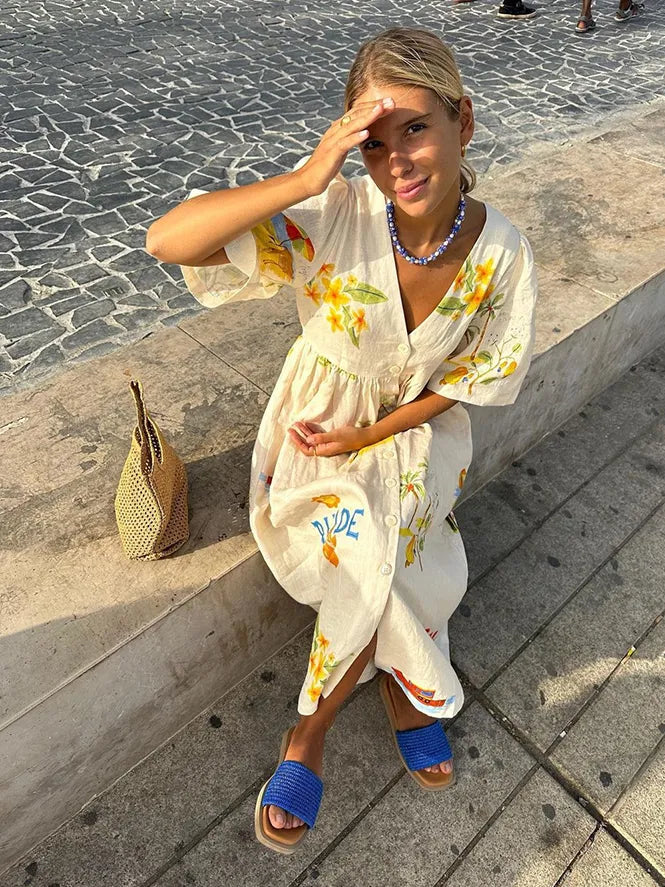 Sara | Stylish Linen Midi Dress