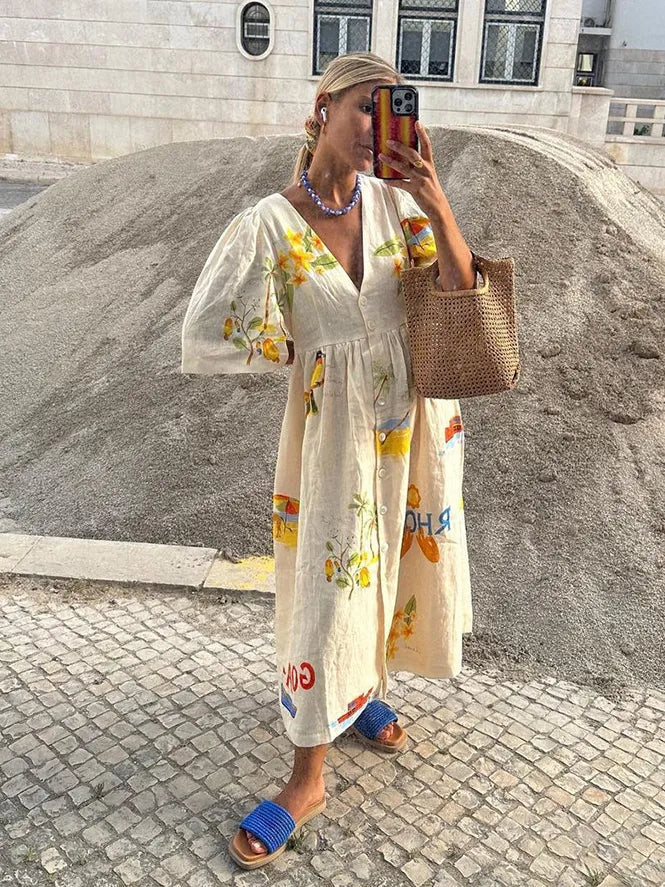 Sara | Stylish Linen Midi Dress