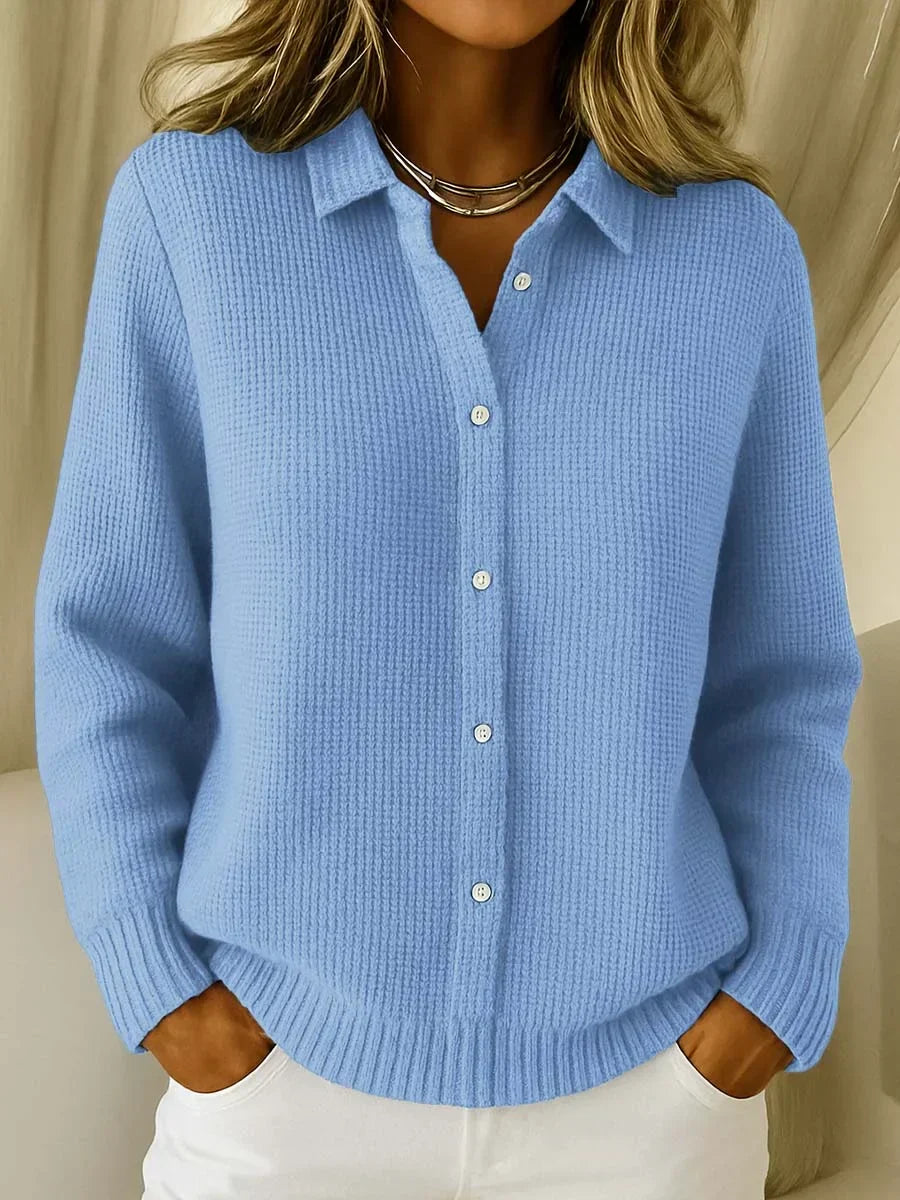 Longline button-front cardigan, front view