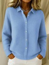 Longline button-front cardigan, front view