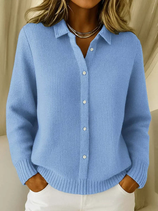 Longline button-front cardigan, front view