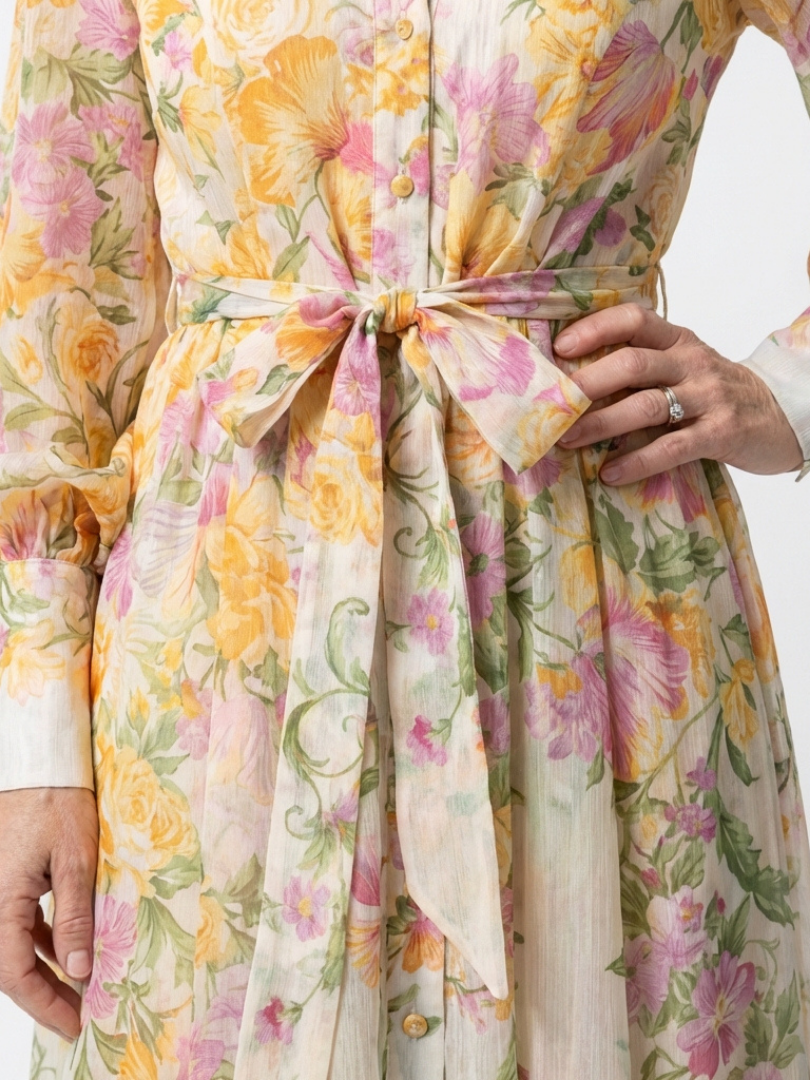Floral maxi dress seen at full length