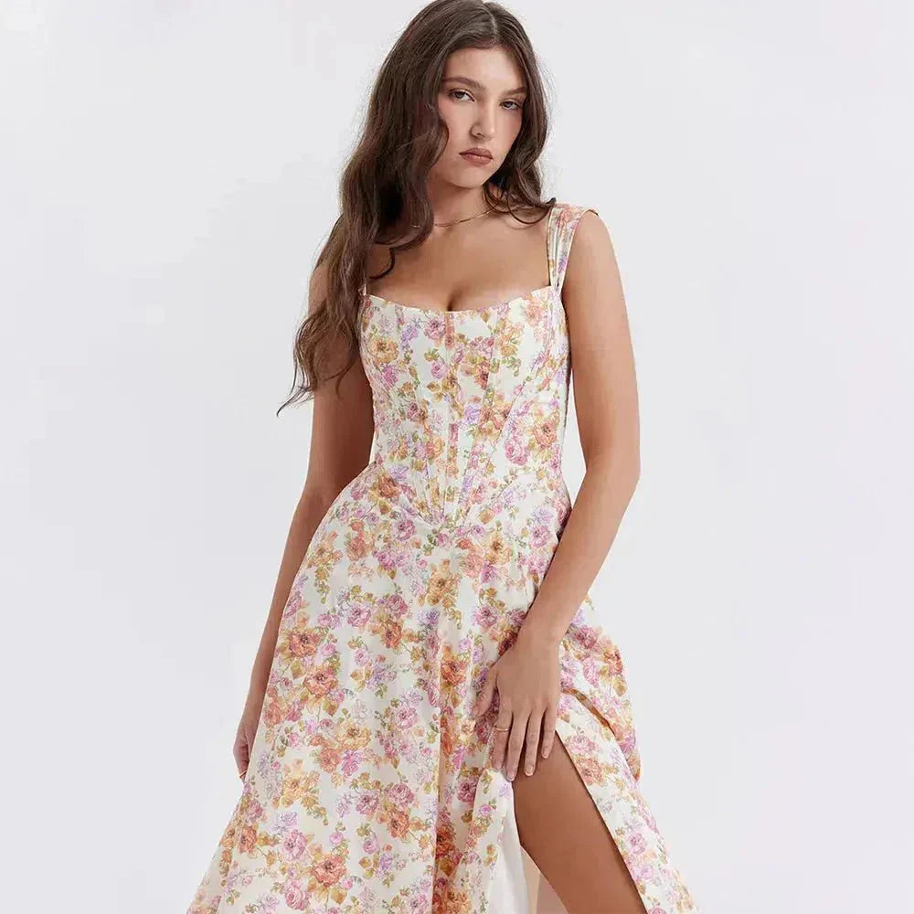 Freya | Floral Corset Midi Dress