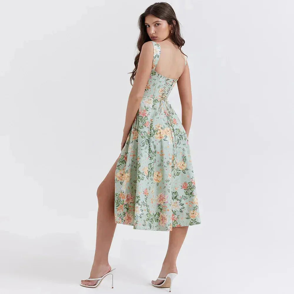 Freya | Floral Corset Midi Dress