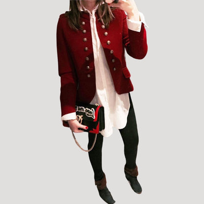 Military jacket showing the silver buttons and epaulettes