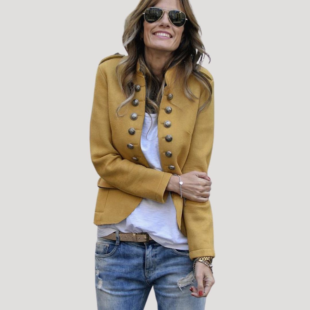 Cropped jacket showing the hem at the waist