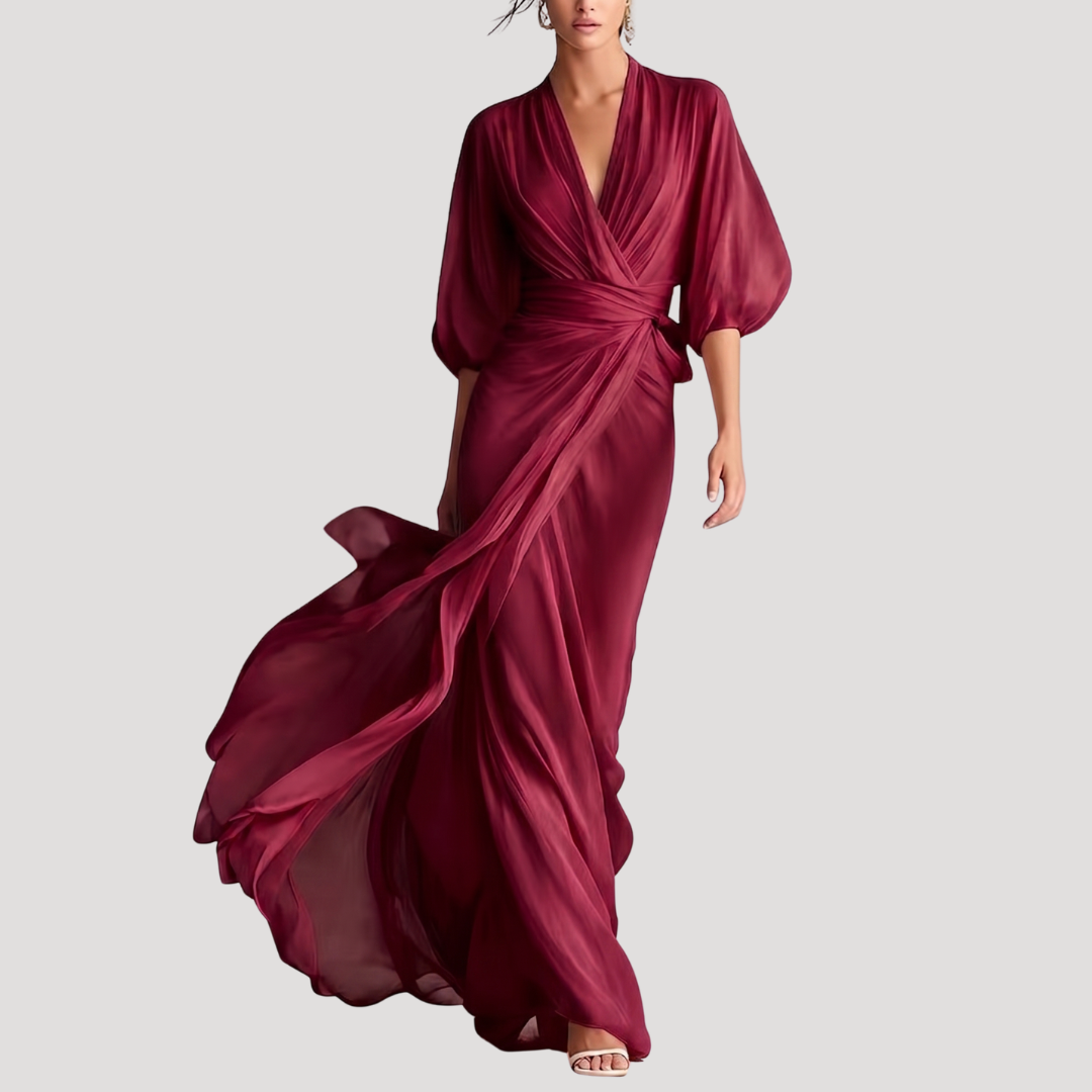 Balloon-sleeve maxi dress shown in a third colourway