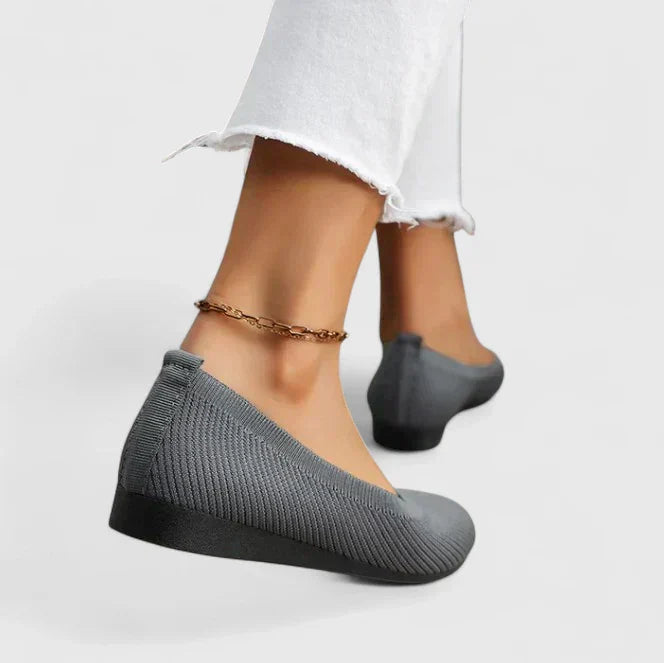 Close detail of the elastic panel on a slip-on loafer