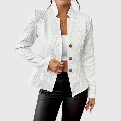 Collarless relaxed blazer with a crew neckline, front view