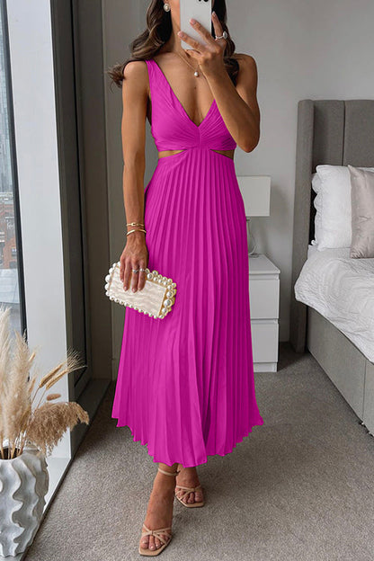 Pleated maxi dress seen from the back