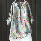 Floral tunic with a wrap V-neckline, front view
