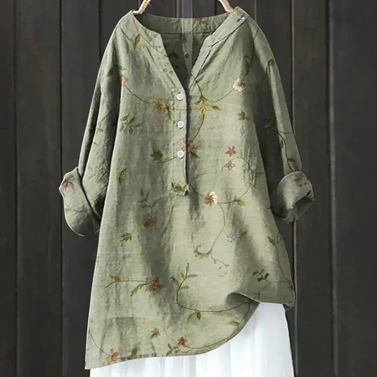 Wrap-neck tunic shown in a third colourway