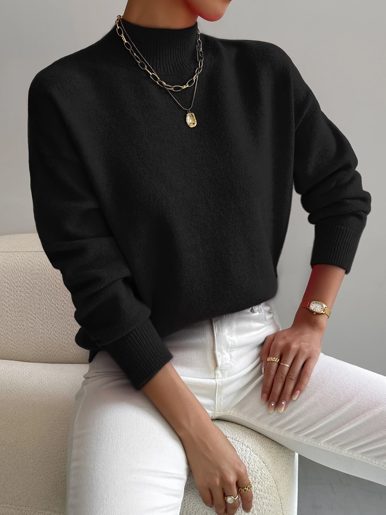 Turtleneck sweater shown in a third colourway