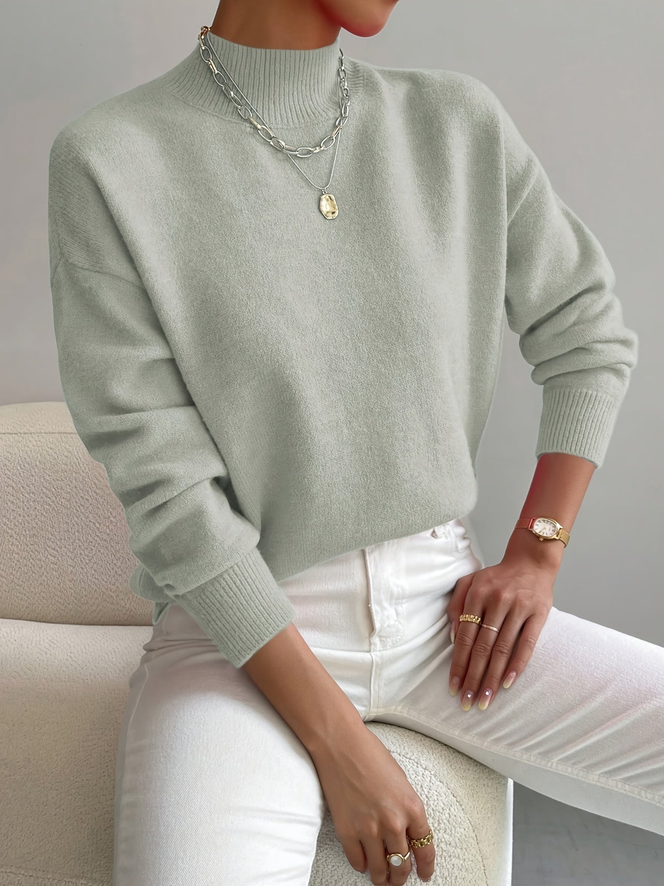 Classic turtleneck sweater, front view