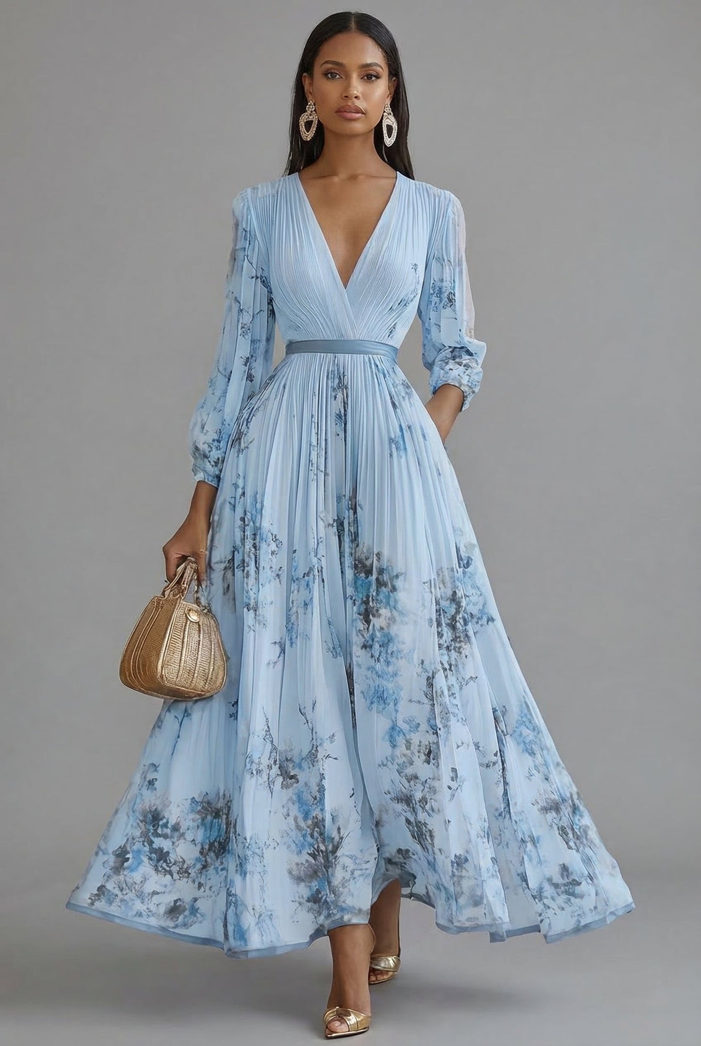 Floral maxi dress seen at full length