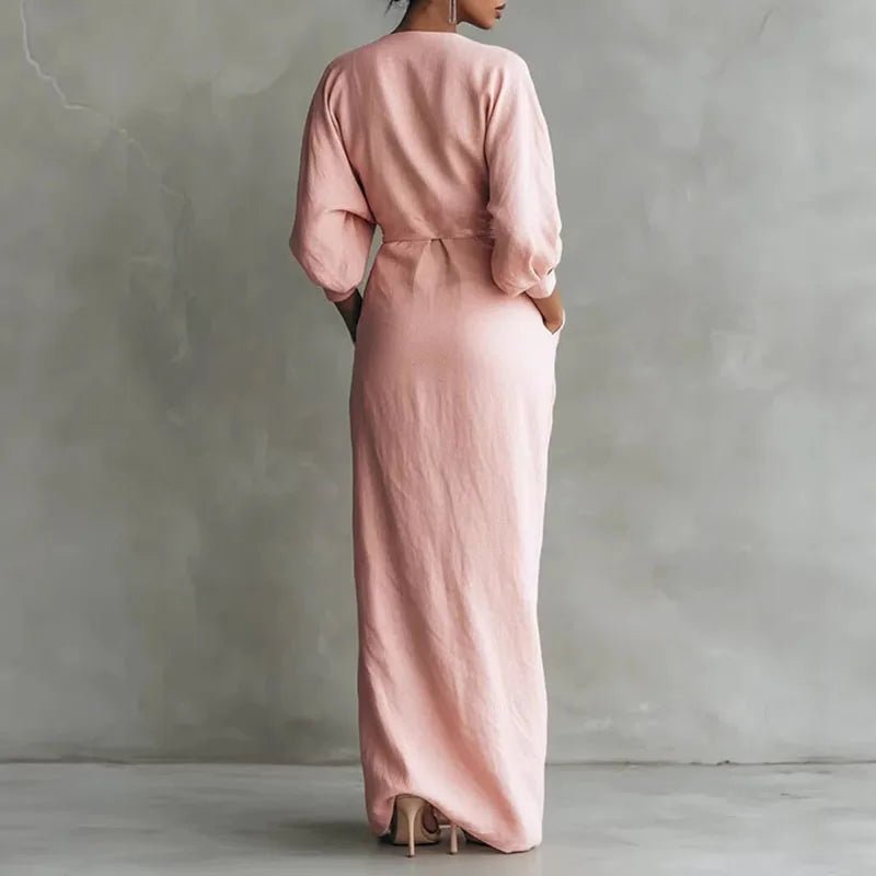 Wrap maxi dress showing the front slit