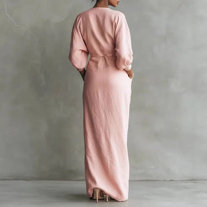 Wrap maxi dress showing the front slit