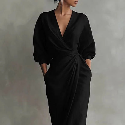 Wrap maxi dress photographed at a three-quarter angle