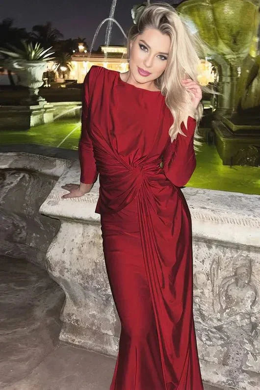 Michaela | Stylish Long Sleeve Twist Front Maxi Dress